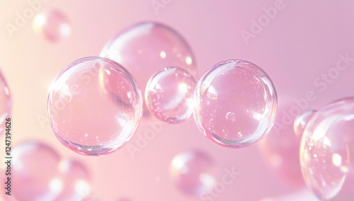 3d rendering of a transparent liquid bubble containing molecules floating on a light blue water background, perfect for skincare and cosmetic essence concepts