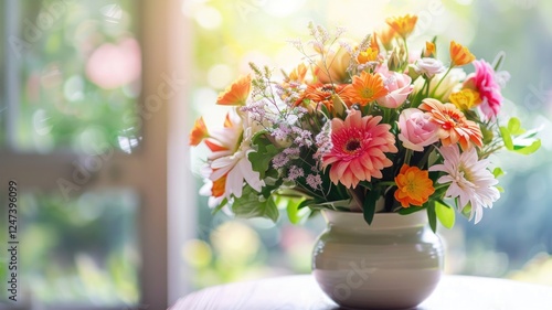 Wallpaper Mural Bright floral arrangement with vibrant gerberas and roses in sunlit room for home decor inspiration Torontodigital.ca