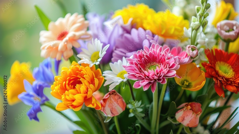 Vibrant flower bouquet with dahlias and tulips for floral arrangement or gift Vibrant flower bouquet with dahlias and tulips for floral arrangement or gift
