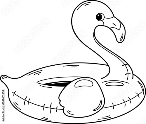 Flamingo, inflatable toy animal. Sketch, outline in black and white.
