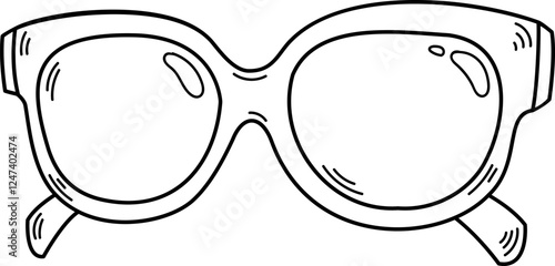 Image of sunglasses. Sketch, outline in black and white.
