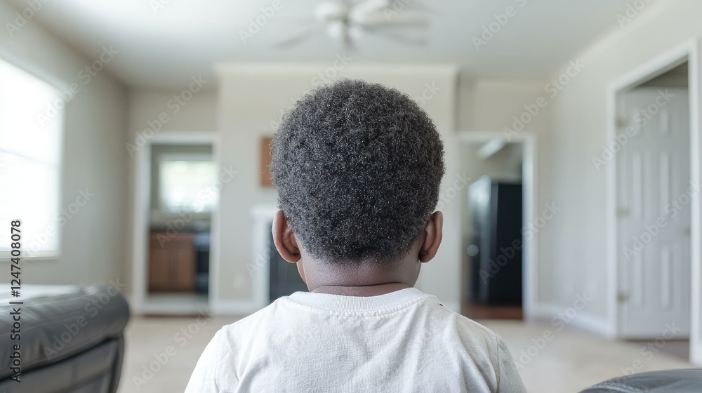 Obraz premium Child watching TV in living room, home interior