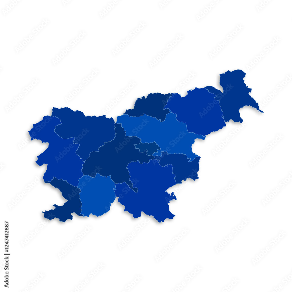 Slovenia map with border highlighted regions, states, isolated on white background. Template map of Slovenia. Detailed vector illustration. Slovenia map with border highlighted regions, states, isolated on white background. Template map of Slovenia. Detailed vector illustration.