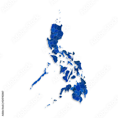 Philippines map with border highlighted regions, states, isolated on white background. Template map of Philippines. Detailed vector illustration.