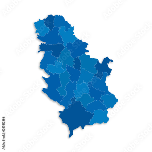 Serbia map with border highlighted regions, states, isolated on white background. Template map of Serbia. Detailed vector illustration.