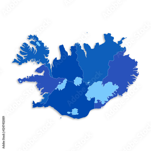 Iceland map with border highlighted regions, states, isolated on white background. Template map of Iceland. Detailed vector illustration.