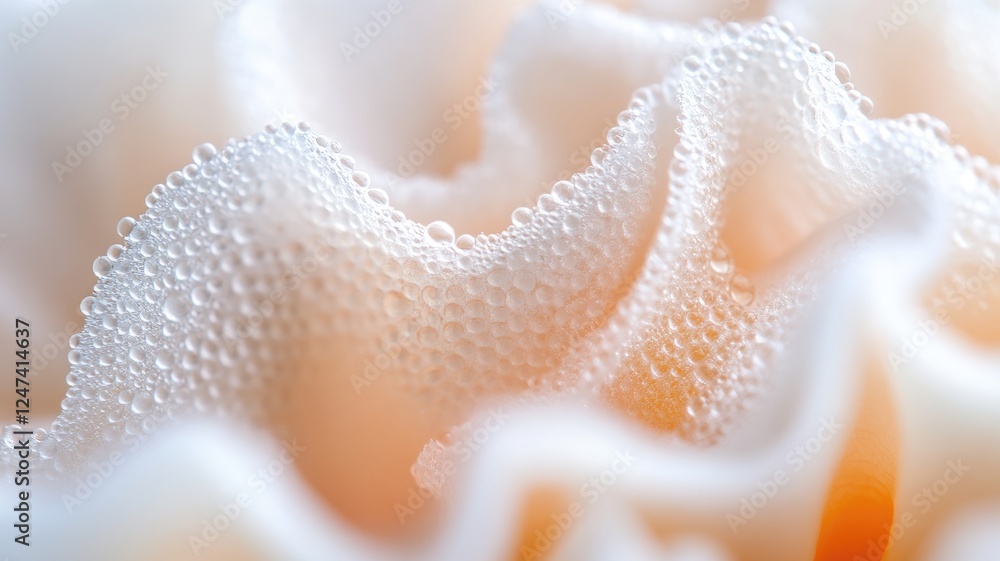 Fototapeta premium Close-up of delicate white ruffled fabric with water droplets