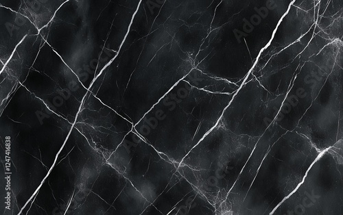 Luxurious black marble with white cracks and a high end polished finish ideal for sophisticated interior decor and exclusive branding elements photo