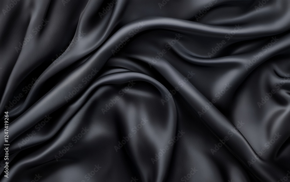 Elegant draped black fabric with smooth waves, luxurious shine, and soft texture for fashion, product photography, and interior textile design Elegant draped black fabric with smooth waves, luxurious shine, and soft texture for fashion, product photography, and interior textile design