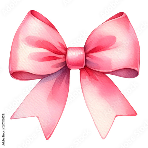 Watercolor illustration of a pink bow ribbon isolated on transparent background
