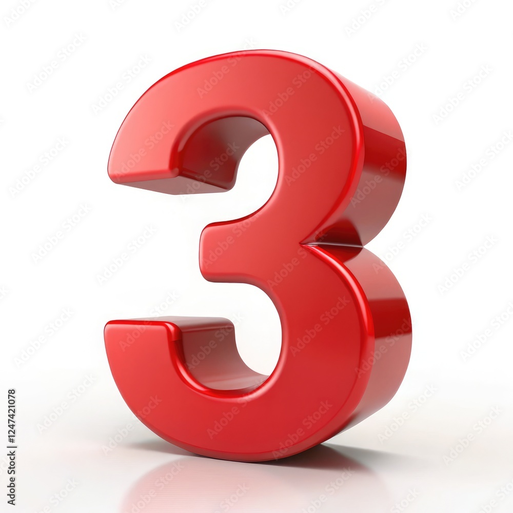 Large Red Numeral Three in Standard Scale Representation. Generative AI Large Red Numeral Three in Standard Scale Representation. Generative AI