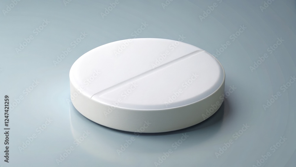 White Round Tablet Isolated on a Smooth Surface. Generative AI White Round Tablet Isolated on a Smooth Surface. Generative AI