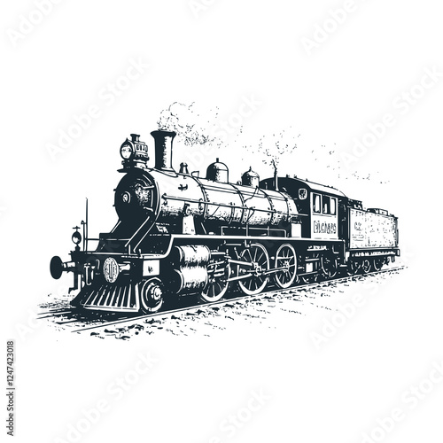 Old Black Locomotive Train – Black and White Icon Vector and Illustration