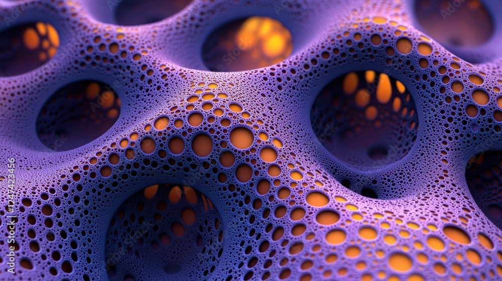 Abstract purple 3D texture; glowing orange holes; background design; website graphic Abstract purple 3D texture; glowing orange holes; background design; website graphic