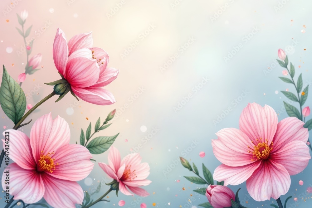 Delicate watercolor blooms, soft pastel hues, blurred edges , desktop, wedding, texture Delicate watercolor blooms, soft pastel hues, blurred edges , desktop, wedding, texture