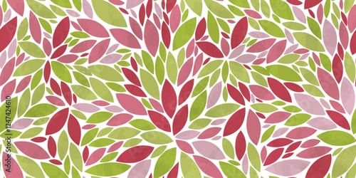 Spring leaves seamless vector pattern. Watercolor pink and green leaf background, textured jungle print.