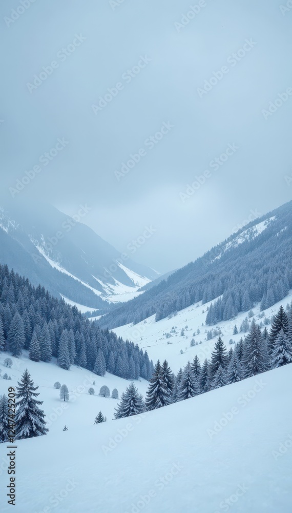 Obraz premium Heavy snowfall obscures rolling hills under a grey sky , hills, snow, season
