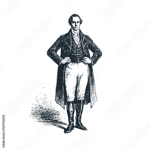 Man Wearing Napoleonic Era Military Uniform – Black and White Icon Vector and Illustration