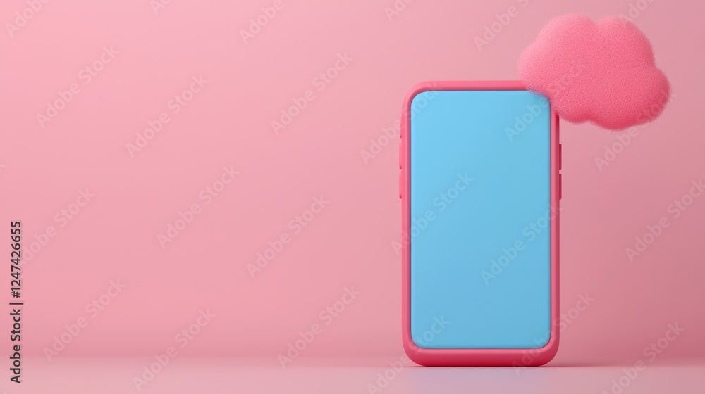 Colorful Pastel 3D Clay Concept Design of Smartphone with Cloud Element Colorful Pastel 3D Clay Concept Design of Smartphone with Cloud Element