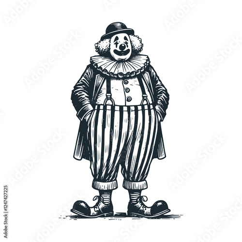 Smiling Chubby Clown – Black white icon vector and icon illustration.	