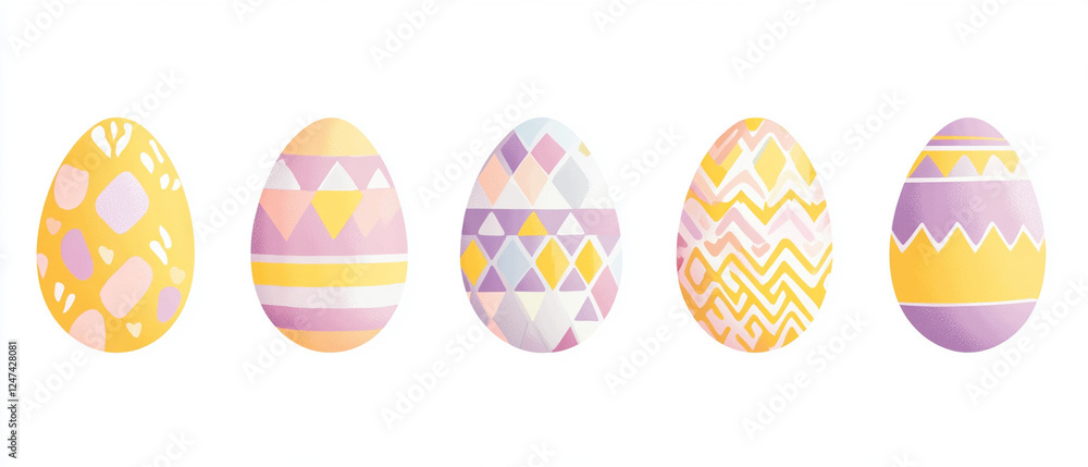 Decorative Easter eggs featuring pastel geometric patterns, festive holiday celebration and ornament design Decorative Easter eggs featuring pastel geometric patterns, festive holiday celebration and ornament design