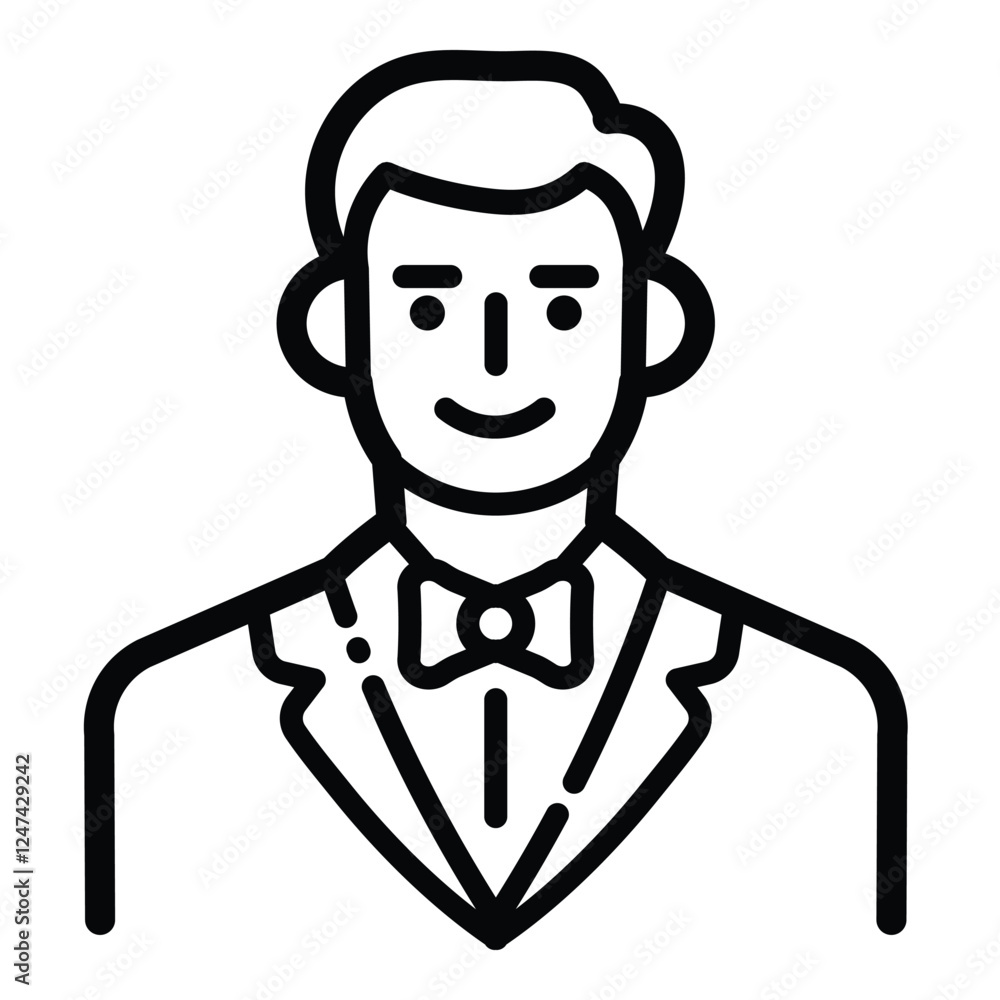 Gentleman In Suit Outline Icon Isolated On White Background Gentleman In Suit Outline Icon Isolated On White Background