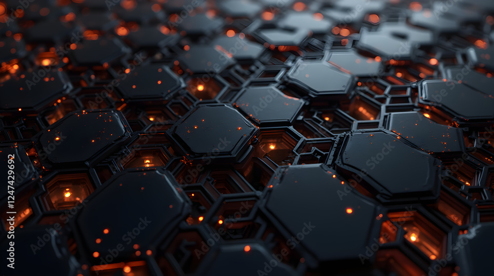 Abstract Dark Hexagon Grid Background with Orange Glowing Lights | Futuristic Technology Design | High-Tech Pattern Wallpaper Abstract Dark Hexagon Grid Background with Orange Glowing Lights | Futuristic Technology Design | High-Tech Pattern Wallpaper
