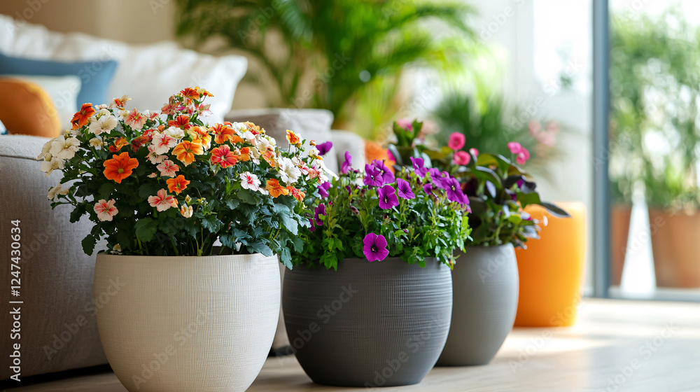 Obraz premium Flowerpots add charm to an interior design project as part of a decorative arrangement.