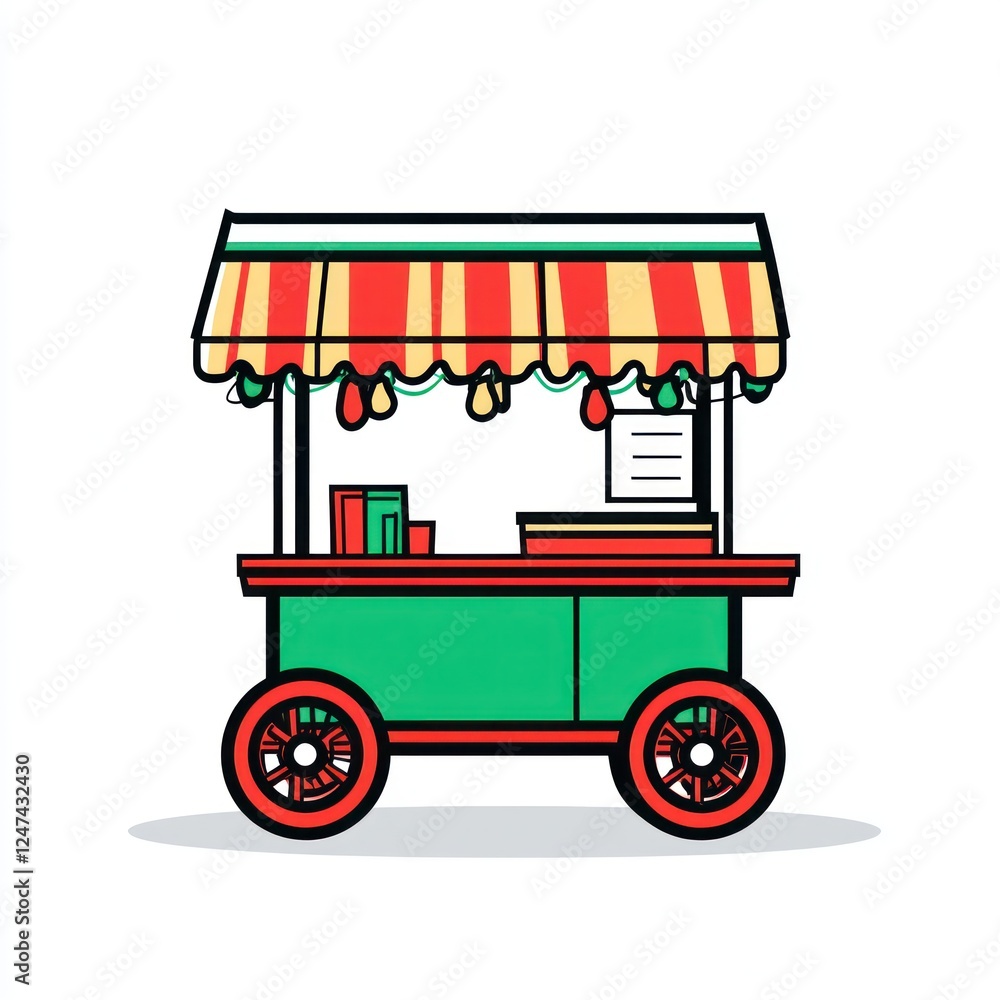 Obraz premium A vibrant vendor cart selling books on a sunny day, in an open market space