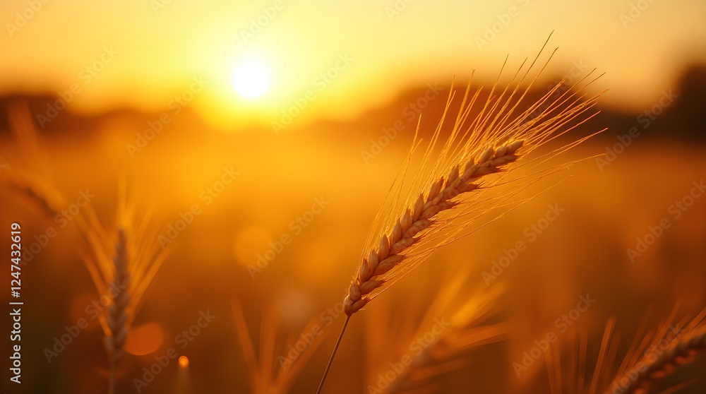 Golden Wheat Field at Sunset: Close-Up of Ripe Grain in Warm Sunlight - Agriculture, Harvest, Nature Photography Golden Wheat Field at Sunset: Close-Up of Ripe Grain in Warm Sunlight - Agriculture, Harvest, Nature Photography