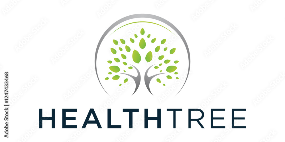Fototapeta premium Human and tree with green leaves. Logo, symbol, icon, illustration, vector, template, design