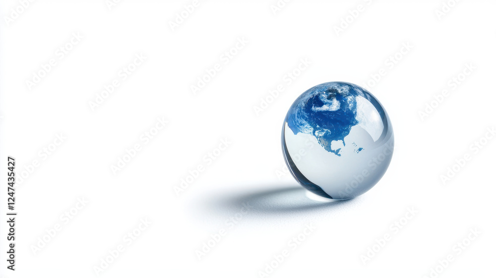 crystal globe with blue oceans and white continents, symbolizing Earth crystal globe with blue oceans and white continents, symbolizing Earth