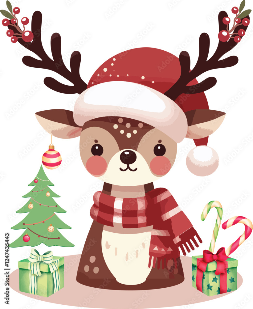 Fototapeta premium Reindeer Vector With Gift Box