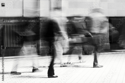 Blurred Image of Pedestrians in a City
