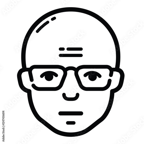 Bald Man Glasses Outline Icon Isolated On White Background
