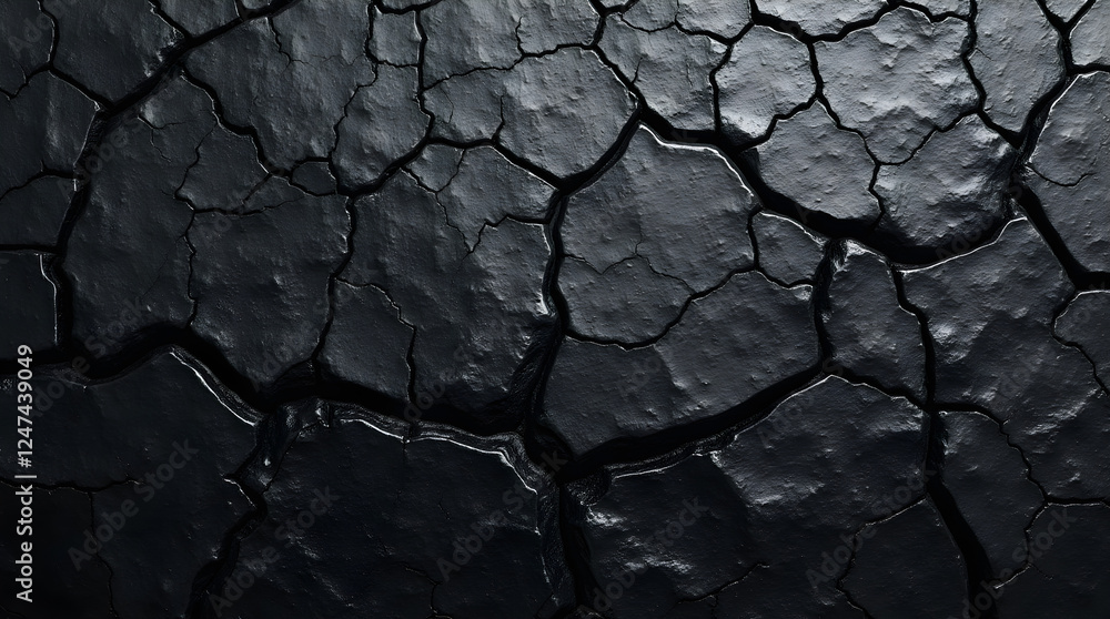 Cracked Black Earth Texture: Dry Soil Background, Arid Land Pattern, Dark Grunge Surface, Abstract Natural Design, Drought Concept, Gloomy Backdrop Cracked Black Earth Texture: Dry Soil Background, Arid Land Pattern, Dark Grunge Surface, Abstract Natural Design, Drought Concept, Gloomy Backdrop