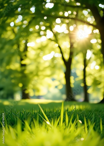 Green natural view of green grass in park with blurry image green trees and sunlight bokeh in the morning bokeh green bokeh green abstract background light bright blur pattern