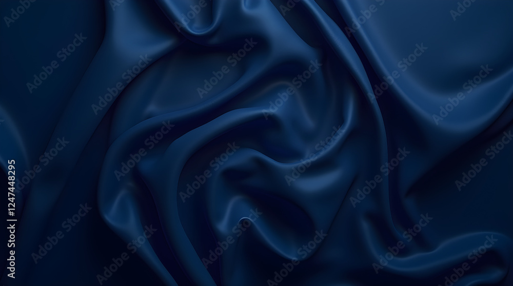 Obraz premium Luxurious Deep Blue Smooth Satin Textile Texture Background - Elegant Draped Fabric