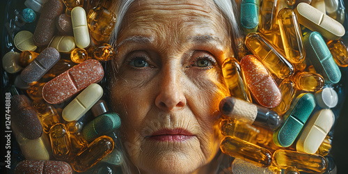 Elderly Woman Portrait: A Thought-Provoking Expression of Emotions, Anxiety, and Isolation in Aging, Capturing the Struggles of Healthcare and Medications Through Art and Narrative