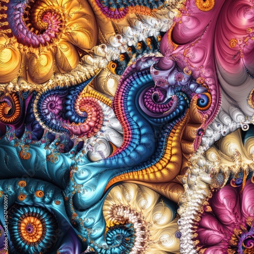 Wallpaper Mural Colorful fractal spirals, abstract art, digital design, vibrant background, textile print Torontodigital.ca