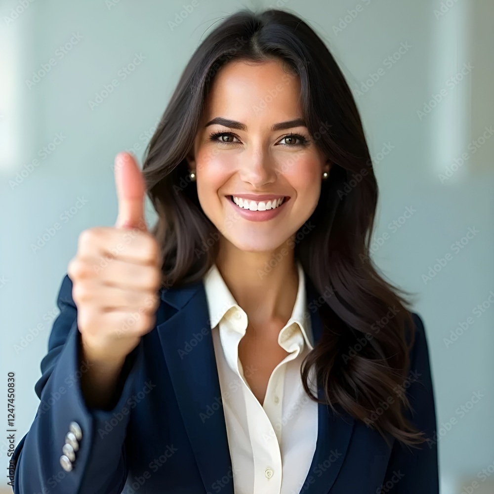 Business woman showing thumbs up gesture with her hand
Business woman showing thumbs up gesture with her hand