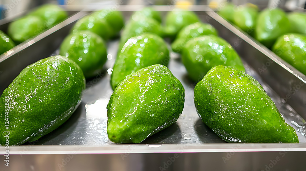 Avocados on conveyor belt, factory processing Avocados on conveyor belt, factory processing