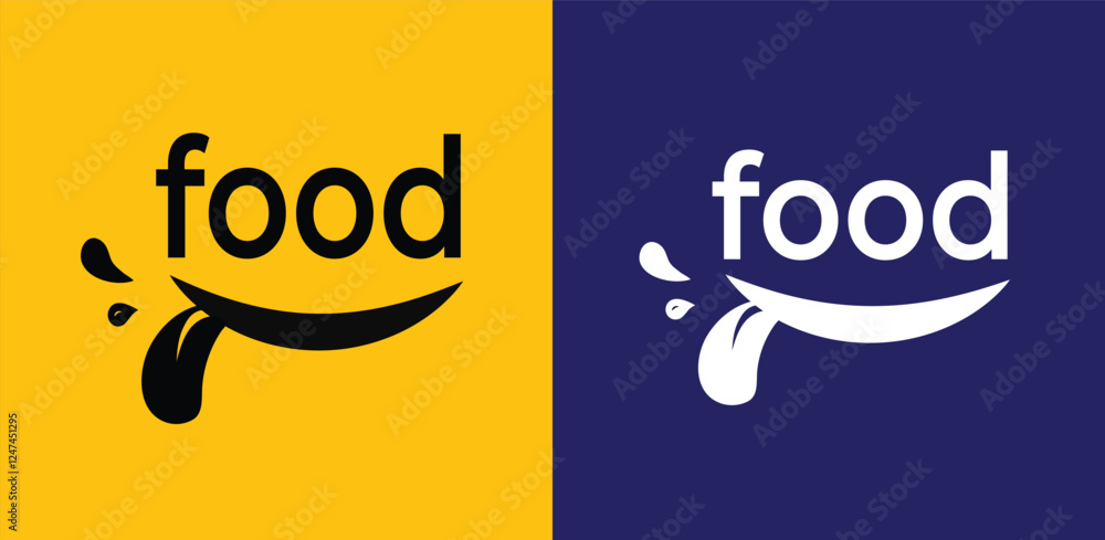 Φωτογραφία Yummy smile with tongue lick, Delicious, tasty food logo.