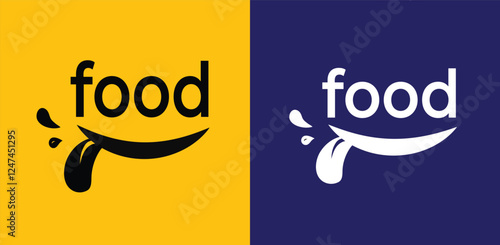 Yummy smile with tongue lick, Delicious, tasty food logo. 