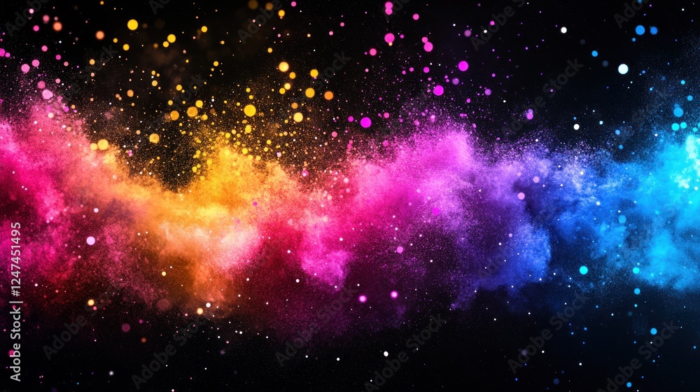 Fototapeta premium Colorful powder explosion, dark background, vibrant nebula effect, design element