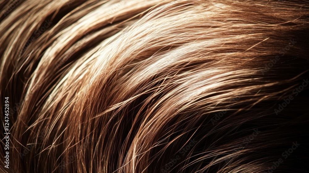 Close-up light brown hair texture, studio shot, dark background, haircare advertisement Close-up light brown hair texture, studio shot, dark background, haircare advertisement