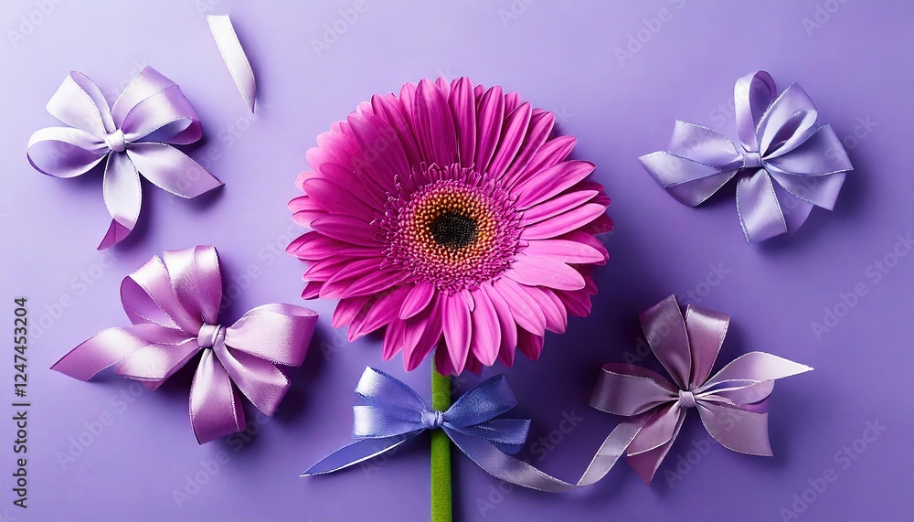 festive, greeting card, birthday, purple gerbera flowers on a purple background