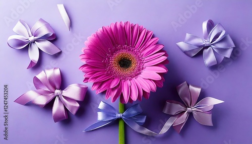 Obraz na płótnie festive, greeting card, birthday, purple gerbera flowers on a purple background w salonie