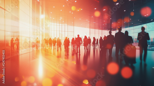 Wallpaper Mural Group of business people silhouettes in modern office building and business network concept. Human resources with pastel innovation charts and graphs with statistics to analyze business	 Torontodigital.ca