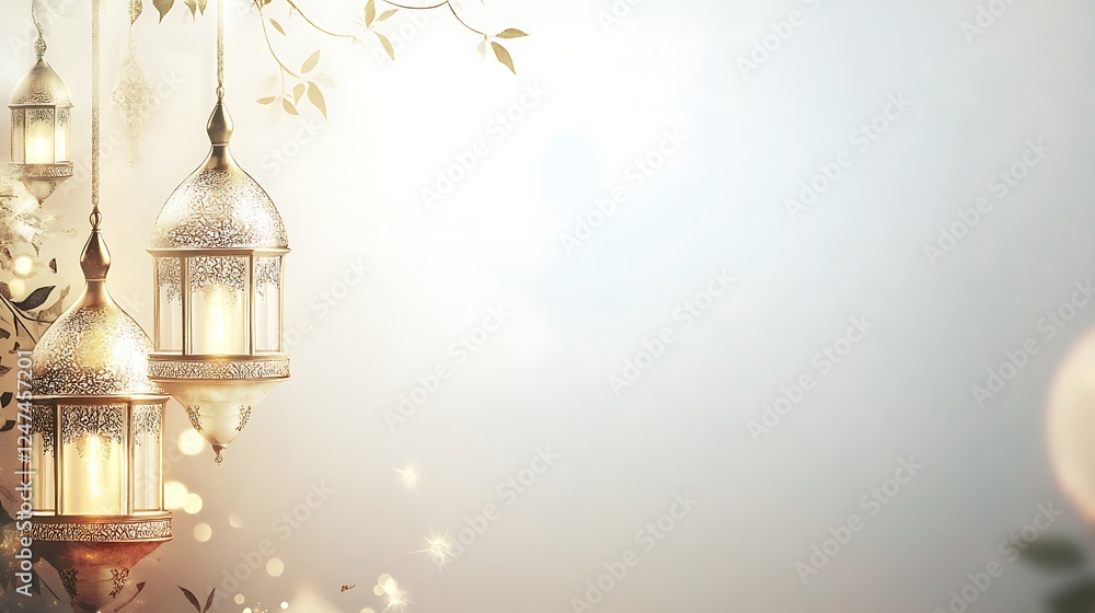 Obraz premium Elegant Golden Lanterns Hanging Amongst Delicate Branches